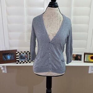 Chicos Button front Chiffon Trim Cardigan Gray